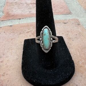 VINTAGE STERLING SILVER & TURQUOISE RING HARVEY ERA